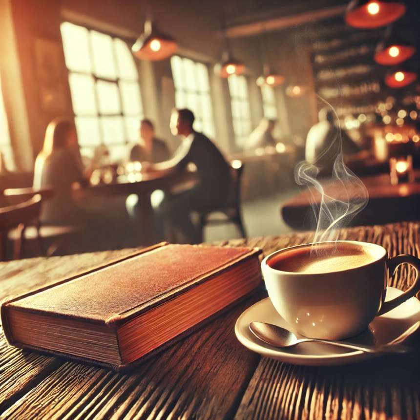 Two women sharing an intimate moment across a small café table while a barista watches from behind the counter