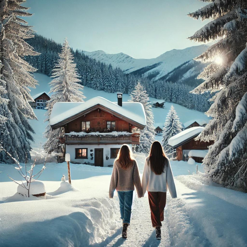 The cabin stood in perfect stillness, tucked deep in the mountains beneath a fresh layer of snow.  Hannah stepped onto the porch with a mug of coffee warming her hands and breathed in the sharp scent of pine and cold air. She had come for silence. For distance. For one weekend without deadlines, noise, or expectation.  At least, that had been the plan.  Movement near the clearing caught her eye. A woman stood beside a tripod, adjusting a camera toward the ridgeline, her auburn hair slipping loose beneath a knit hat.  Curious, Hannah set down her mug and walked toward her.  “Hey,” she called.  The woman turned, surprised at first, then smiling. “Oh—hi. I hope I’m not intruding. The light out here was too good to ignore.”  Hannah glanced toward the mountains, pale gold under the morning sky. “You picked the right view.”  “I usually do,” the woman said lightly, then extended a gloved hand. “I’m Ivy.”  “Hannah.”  Their hands met briefly, but the small touch lingered longer than it should have.  “You staying up here?” Ivy asked.  “For the weekend.”  “Alone?”  Hannah let out a soft laugh. “That was the intention.”  Ivy’s expression shifted, something gentle moving behind it. “I come here every winter for photography. Usually alone too.”  “Usually?”  Ivy smiled. “Usually.”  They stood beside each other in the snow, the forest quiet around them. Ivy angled the camera screen toward Hannah. On it, the mountain line looked endless and still, silver and blue beneath the winter light.  “It’s beautiful,” Hannah murmured.  “Yeah,” Ivy said.  But when Hannah looked up, Ivy was not looking at the mountains.  They ended up walking the trail behind the cabin together, following a narrow path pressed lightly into the snow. The silence felt different with someone beside her. Less empty. Less like escape. Their boots crunched softly with every step, and now and then their sleeves brushed.  “So what are you escaping from?” Ivy asked.  Hannah smiled without much humor. “The city. Work. Expectations. The usual.”  “What kind of work?”  “Corporate events,” Hannah said. “A lot of people, a lot of noise, a lot of pretending everything matters equally.”  “And does it?”  “Not really.”  Ivy nodded as though she already understood. “That’s why I come here. Everything strips back in places like this. You notice what’s real faster.”  Hannah glanced at her. “And what’s real?”  Ivy slowed her steps just slightly. “Connection.”  The word settled between them like warmth.  At the ridge above the frozen lake, they stopped. Ivy lifted her camera and took a few quiet shots while Hannah looked out across the still white landscape. The air was sharp enough to sting, but she hardly felt it.  She felt Ivy instead.  When Ivy lowered the camera, Hannah said, “You do not seem like someone who needs an annual reset.”  Ivy gave a small laugh. “That’s because I’m good at looking composed.”  “And are you?”  “No.”  The honesty of it made Hannah smile.  By the time they returned to the cabin, the daylight had thinned and the sky had turned pale and heavy with evening. Hannah lit the fire while Ivy set her camera bag near the sofa and pulled off her gloves.  “Hot chocolate?” Hannah asked.  Ivy smiled. “That sounds dangerously perfect.”  They sat on a blanket in front of the fireplace, mugs in hand, the cabin glowing amber around them. Outside, the wind pushed softly at the walls. Inside, everything felt close and still.  “So,” Hannah said, tucking one leg beneath her, “you really come here alone every year?”  “I do.”  “Why?”  Ivy looked down into her mug for a moment. “Because alone feels simple. Safe. No one expects anything from you. No one gets close enough to complicate things.”  Hannah held her gaze. “Do you want simple?”  Ivy’s smile was quiet this time. “Not tonight.”  The answer changed the air between them.  The fire crackled. A log shifted. Somewhere outside, wind moved through the trees like a long exhale. Hannah set her mug down first. Ivy noticed.  Neither of them seemed interested in pretending not to notice.  Hannah leaned in slowly, enough to give Ivy room to move away if she wanted to.  She didn’t.  The kiss was tentative at first, more question than claim. Warm. Careful. Then Ivy’s hand rose to Hannah’s wrist, and the softness of the moment deepened into something steadier, more certain. When they finally pulled apart, both of them stayed close enough to feel each other breathe.  “This feels different,” Hannah whispered.  Ivy’s fingers curled gently around hers. “It is.”  They stayed there for a while without speaking, the fire reflecting in the cabin windows, the storm building quietly outside. Hannah had spent so much time wanting silence that she had almost forgotten how good it could feel when it was shared.  Later, Ivy rested her head lightly against the sofa behind them and looked toward the window. “I always thought I came here to disappear for a few days,” she said.  “And now?”  Ivy turned to her. “Now I think maybe I came here hoping not to.”  Hannah’s chest tightened in that quiet, aching way that only happens when something true arrives without warning.  She reached for Ivy’s hand again. “Good,” she said softly. “Because I’m tired of disappearing too.”  Ivy smiled, and this time there was nothing guarded left in it.  The next morning, snow was still falling.  Hannah woke first and stood by the window, watching the white hush settle over the clearing. A moment later Ivy joined her, still half-sleepy, sweater hanging loose from one shoulder.  “Looks like the mountain wants us to stay,” Ivy murmured.  Hannah turned toward her. “Would that be so terrible?”  Ivy stepped closer until barely any space remained between them. “Not even slightly.”  They spent the morning slowly. Coffee. Shared blankets. A second walk when the snowfall softened. Ivy took photographs of the trees, the lake, the porch, but not once did Hannah feel like she was standing outside the moment. She was in it now, fully.  By afternoon, when bags had to be packed and reality began waiting at the edges again, neither of them rushed.  At the door, Ivy paused with her gloves in one hand and looked back at the warmth of the cabin, then at Hannah.  “I usually leave this place feeling rested,” she said. “This time feels different.”  Hannah smiled. “Better different?”  Ivy stepped in close enough to kiss her once more, slow and unhurried. “Much better.”  Snow clung to the railing outside. The mountains stood quiet beyond the trees.  “Same weekend next winter?” Hannah asked.  Ivy looked at her for a second, then shook her head with a faint smile.  “No,” she said. “Sooner than that.”  And somehow, in all that winter stillness, that felt like the warmest thing Hannah had heard in a very long time.