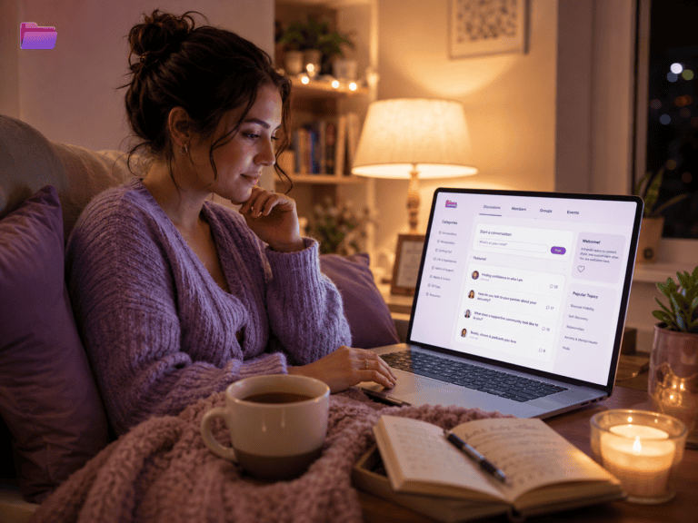 Woman asking personal questions online in a supportive community