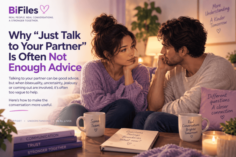 Couple having a thoughtful conversation about bisexuality, jealousy, uncertainty and relationship communication